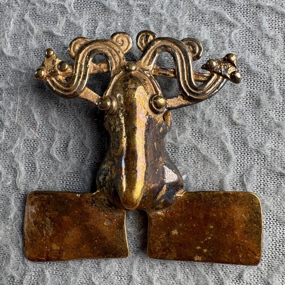Vintage R Hallmark Pre-Columbian Style Gold Tone Abstract Figure Brooch Pin